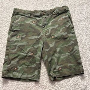 Vineyard Vines Green Camouflage Shorts With Embroidered Dog on Surfboard